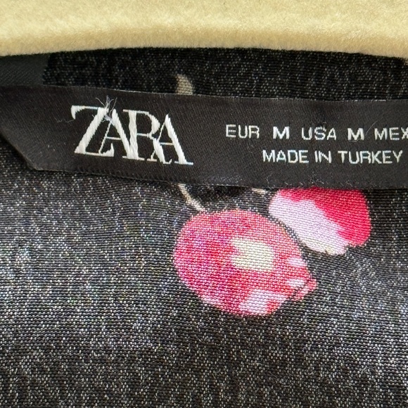 Zara Black Blouse with Red Cherry Print, Size M - Picture 6 of 6